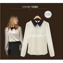 2013春秋装新款欧美娃娃领蕾丝雪纺衫大码衬衣长袖女士衬衫上衣女