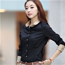 韩版秋冬新款纯棉女士衬衫修身OL通勤女士长袖衬衫职业女衬衣