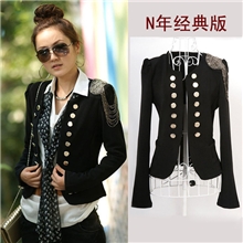 2013女装外套韩版秋季休闲小西装排扣肩章长袖黑色女小西装