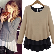 2013新款假两件套拼接高密度加厚雪纺衫打底衫针织衫长袖