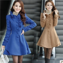 2013秋冬装新款韩版女呢子大衣中长款毛呢料裙摆外套