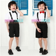 男童演出服儿童大合唱服装表演服花童礼服4件套背带裤套装