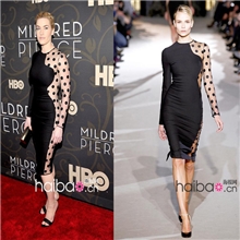 DK99欧美原单明星走秀同款网纱拼接波点透视弹力修身长袖连衣裙