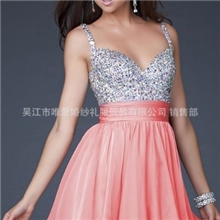 吊肩双色雪纺礼服欧美流行新款新娘婚纱热销