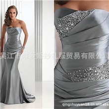 银灰色变色龙塔夫绸晚装鱼尾包臀礼服新娘热销新款情淑缘礼服
