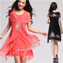 特批高端晚礼服刺绣披肩高档欧美外贸新款真丝连衣裙批发Q11417