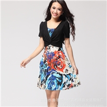 夏季特批爆款新款女装气质修身两件套弹力针织连衣裙QD358