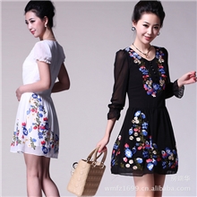特批欧美外贸连衣裙批发刺绣连衣裙真丝连衣裙Q0301