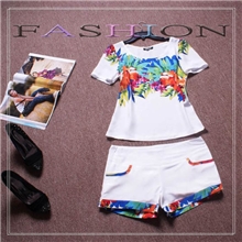 爆款香港代购韩国女装走秀印花女式衬衫女式休闲套装热裤T0001