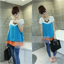 2013夏季女装新款T恤韩版女式宽松假两件套短袖雪纺T恤