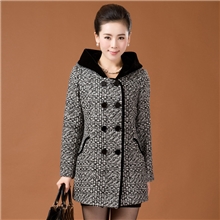 秋冬时尚修身中长款连帽羊毛大衣中老年女装毛呢外套妈妈装风衣