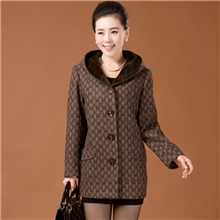 新款中老年女装连帽中长款羊毛呢大衣大码宽松妈妈冬装厂家直批