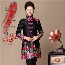 2013秋装新款真丝褶皱中国扣双层领唐装时尚桑蚕丝黑色妈妈装上衣