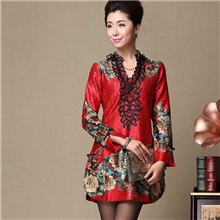 2013秋款中老年时尚秋冬民族风格刺绣真丝褶皱妈妈裙装一款两色