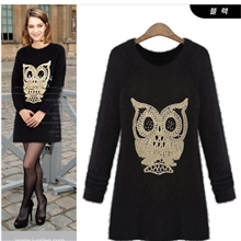 zara2013年秋冬新款女装中长款毛衣卡通猫头鹰打底毛衣