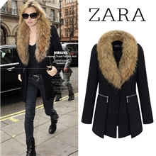 2013秋冬爆款zara大牌毛领修身呢料大衣