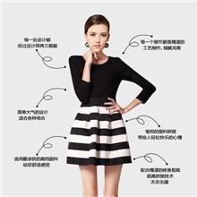 代购2013新款zara女装早秋新款圆领修身针织拼接条纹长袖连衣裙女