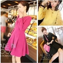 2013秋冬新款必备！韩版超厚实羊毛毛呢纯色连衣裙女715