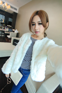 必备超有范镶绒小毛毛长袖开衫小皮草短外套A11