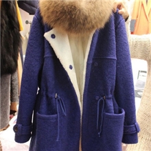 秋冬新款妮子外套大衣韩版中长款大毛领加厚风衣羊羔毛呢外套女