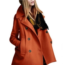 欧美风秋冬新款韩版翻领军装双排扣毛呢外套大衣女装特价批发