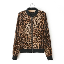 秋装新品zara同款印花立领短款女装外套修身豹纹夹克上衣女褂子