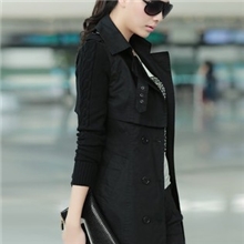 2013韩版修身潮中针织袖长款风衣女装休闲外套