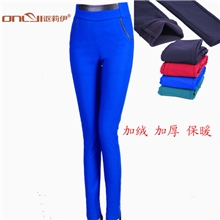 讴莉伊1301#冬季新款休闲女长裤大码女式弹力拼接皮裤加绒打底裤