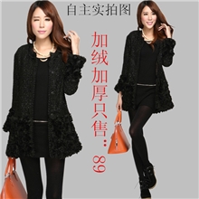 2013秋冬新款欧美风机车外套女修身中长款毛呢风衣大衣