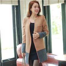 2013秋冬新款韩版毛呢外套个性气质修身大牌拼接呢子大衣女