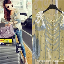 日本东京呛口小辣椒蕾丝复古碎花开衫七分袖雪纺衫S38275#