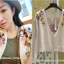 镶钻宝石手工重工刺绣花毛衣针织衫#8335