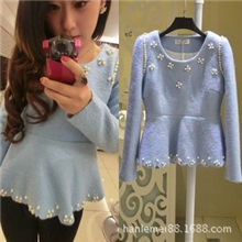 2012秋冬新韩版甜美钉珠小裙摆高腰粗花呢外套毛呢上衣#3095