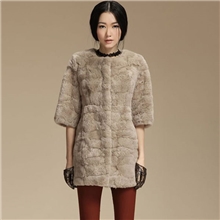厂家直销海宁皮草商城爆款兔头皮草外套中长款兔毛皮草大衣女