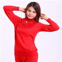 【厂家直销】梦之狼女士苏格兰孔雀花保暖内衣套装厂家批发高领