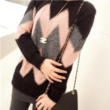 马海毛毛绒几何菱形波浪撞色韩版宽松波普风毛衣女外套