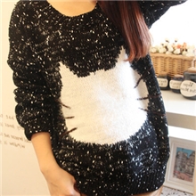 学院风韩版女装可爱马海毛小猫咪显瘦打底针织衫宽松套头毛衣女