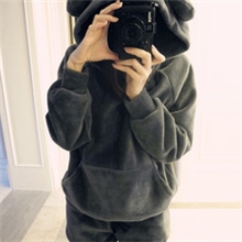 现货大量韩国东大门正品韩版13年冬小熊兔耳朵天鹅绒卫衣套装