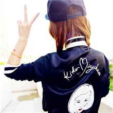 （现货）水原希子kiko头像棒球夹克刺绣外套黑色秒杀99元/件