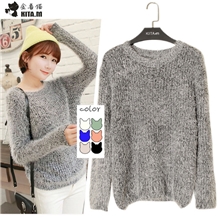 韩版女装糖果色马海毛圆领套头衫女式打底衫毛衣女批发