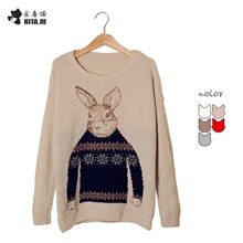 13秋冬新款清新文艺复古森女风兔子先生毛衣套头针织衫厂家直供