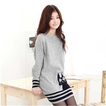 宽松猫咪针织中长款毛衣99034韩版服饰