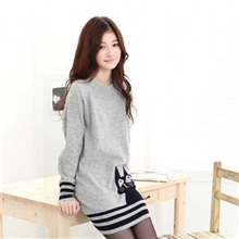 厂家直销2013秋冬女士长袖毛衣女式针织衫中长款宽松猫咪毛衣女