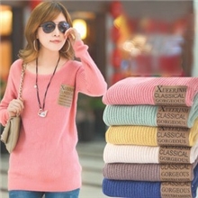 春秋冬新品韩版套头圆领宽松加厚长袖打底针织衫毛衣女装线衣外套