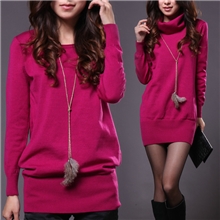 批发2013韩版冬款显瘦高领女式针织衫羊毛衫打底毛衣中长款外套