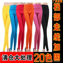 狂卖50万条四季可穿加大码彩色糖果色铅笔裤高腰打底裤九分裤女