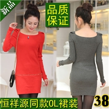 新款秋季连衣裙长袖女式针织打底毛衣裙子外套批发东莞大朗毛衣