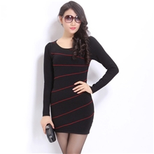 2013秋冬新款女装韩版时尚圆领套头条纹针织连衣裙打底裙批发