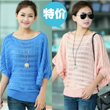 新款秋装针织衫韩版镂空蝙蝠袖针织衫外贸针织衫女针织衫