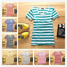 2013新款热卖条纹间圆领打底恤莫代尔棉正品短袖T恤一件代发